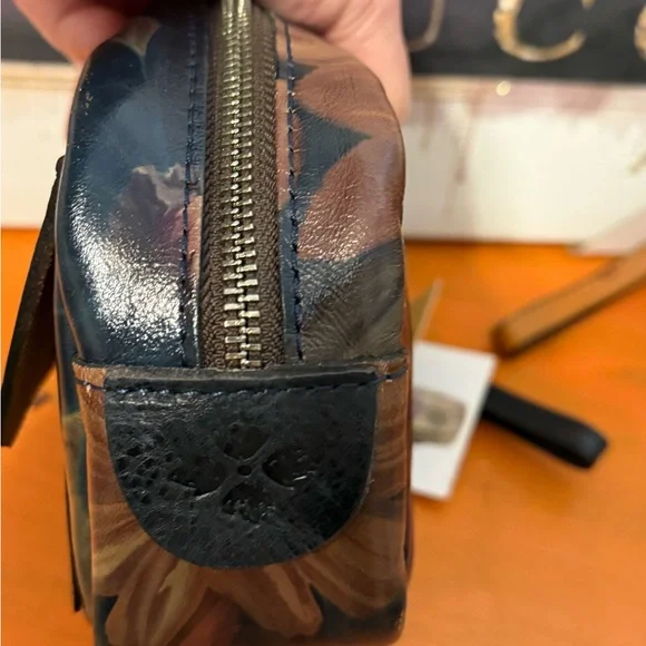 Patricia Nash Floral Leather Cosmetic Case in Burgundy, Navy & Tan - Picture 6 of 9